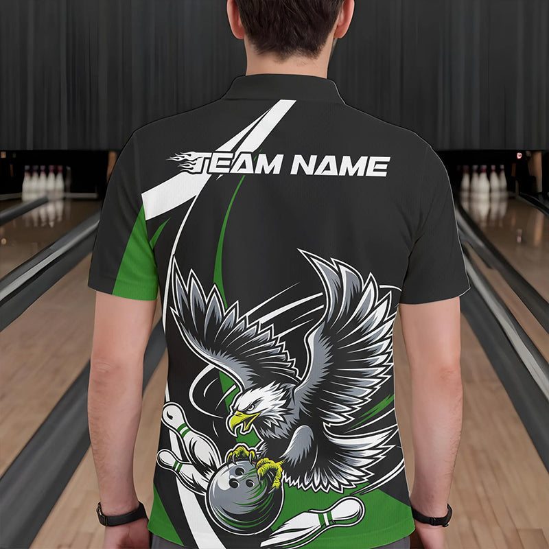Custom Black And Green Eagle Bowling Men Polo Shirts, Eagle Bowling Team Jerseys IPHW8735