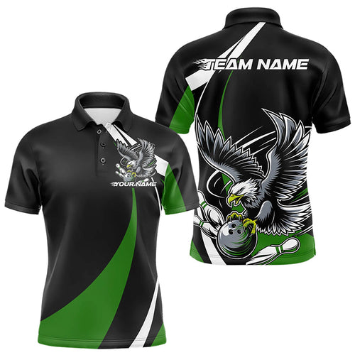 Custom Black And Green Eagle Bowling Men Polo Shirts, Eagle Bowling Team Jerseys IPHW8735