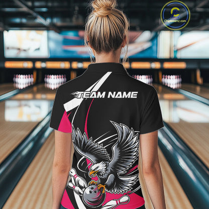 Custom Black And Pink Eagle Bowling Jerseys, Eagle Bowling League Shirt Team Uniform IPHW10812