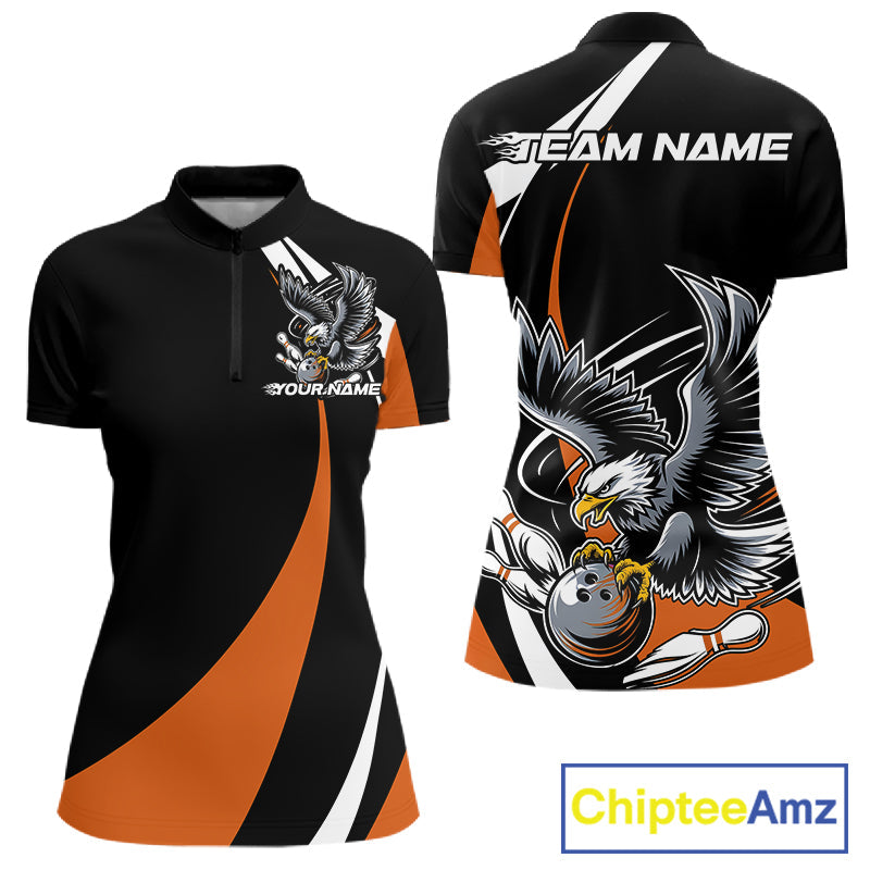 Custom Black And Orange Eagle Bowling Jerseys, Eagle Bowling League Shirt Team Uniform IPHW10814