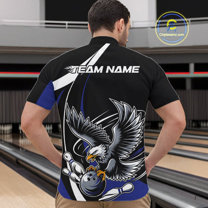 Custom Black And Blue Eagle Bowling Jerseys, Eagle Bowling League Shirt Team Uniform IPHW10815