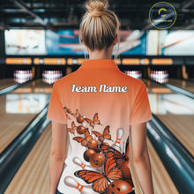 Load image into Gallery viewer, Custom Orange Gradient Butterfly Bowling Women Polo Shirts For Team, Bowling League Shirt IPHW10825