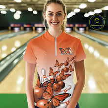 Load image into Gallery viewer, Custom Orange Gradient Butterfly Bowling Women Quarter-Zip Shirts, Bowling League Shirt IPHW10825