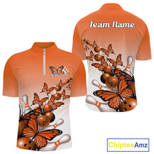 Load image into Gallery viewer, Custom Orange Gradient Butterfly Bowling Men Quarter-Zip Shirts For Team, Bowling League Shirt IPHW10825