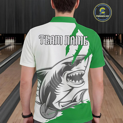 Custom White And Green Shark Jerseys, Shark Bowling Team Men Polo Shirts Bowlers Outfit IPHW8989