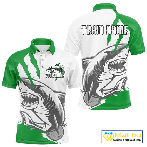 Custom White And Green Shark Jerseys, Shark Bowling Team Men Polo Shirts Bowlers Outfit IPHW8989