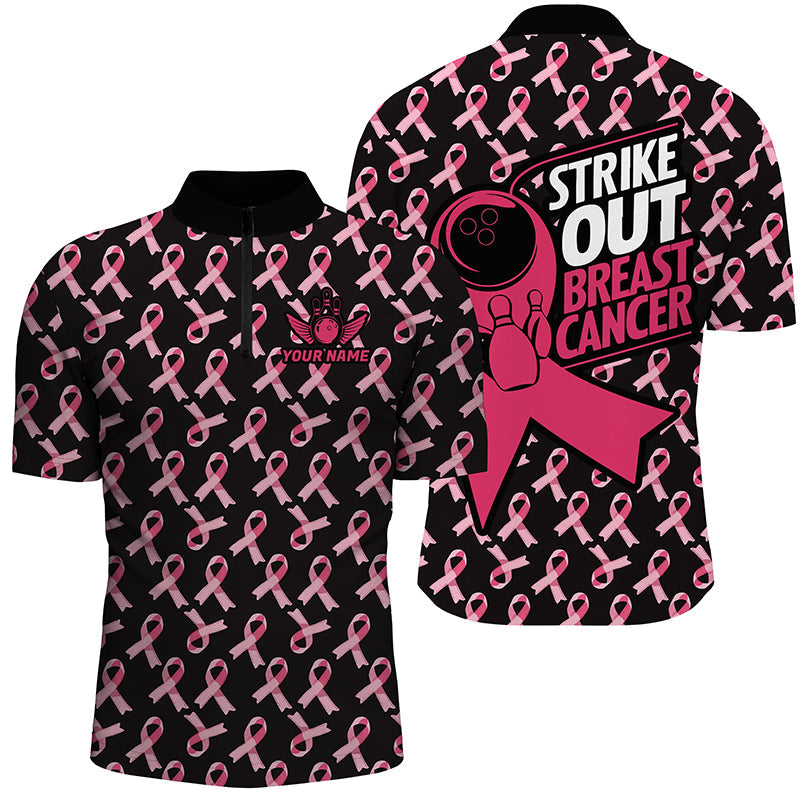 Strike Out Breast Cancer Pink Ribbon Pattern Custom Bowling Shirts For Men Bowling Jerseys IPHW7047