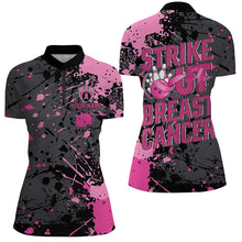 Load image into Gallery viewer, Strike Out Breast Cancer Pink Ribbon Custom Breast Cancer Ladies Bowling Shirt IPHW7048