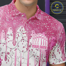 Load image into Gallery viewer, 3D Pink Glitter Pink Ribbon Pattern Custom Breast Cancer Bowling Polo Shirts For Men And Women IPHW7051