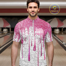 Load image into Gallery viewer, 3D Pink Glitter Pink Ribbon Pattern Custom Breast Cancer Bowling Polo Shirts For Men And Women IPHW7051