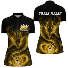 Load image into Gallery viewer, Black And Gold Custom Dragon Ladies Bowling Shirts, Bowling Team Uniform Bowler Outfits IPHW7617