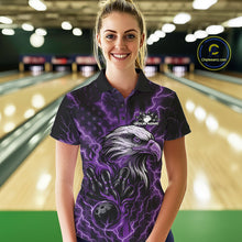 Load image into Gallery viewer, Custom Purple Lightning Flame Eagle Women Bowling Shirt, Patriotic US Team Shirt IPHW10175