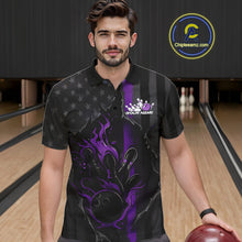 Load image into Gallery viewer, Custom Purple Thin Line American Flag Patriotic Flame Bowling Team Men Polo Shirts IPHW10183