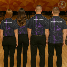 Load image into Gallery viewer, Custom Purple Thin Line American Flag Patriotic Flame Bowling Team Men Polo Shirts IPHW10183