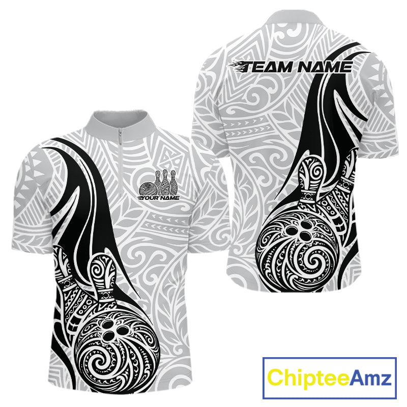 Custom Polynesian Tribal Bowling Men Quarter-Zip Shirt, Maori Style Bowling Shirt IPHW10336