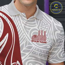 Load image into Gallery viewer, Custom Red Polynesian Tribal Bowling Men Polo Shirt, Maori Style Bowling Shirt IPHW10337