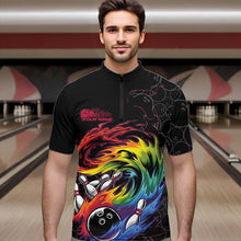 Load image into Gallery viewer, Custom Rainbow Flame Bowling Team Quarter-Zip Shirts For Men, Colorful Bowling League Shirt IPHW8740