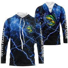 Load image into Gallery viewer, Black And Blue Thunder Lightning Mahi Mahi Fishing Custom Long Sleeve Saltwater Fishing Shirts IPHW6250