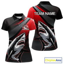 Load image into Gallery viewer, Custom Black And Red Shark Bowling Jerseys, Bowling Team Uniform Shark Women Polo Shirts IPHW8999