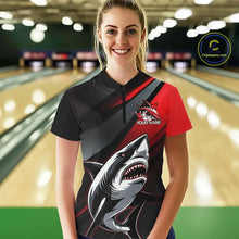 Load image into Gallery viewer, Custom Black And Red Shark Bowling Jerseys, Bowling Uniform Shark Women Quarter-Zip Shirt IPHW8999