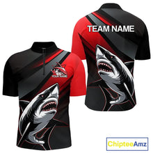 Load image into Gallery viewer, Custom Black And Red Shark Bowling Jerseys, Bowling Team Uniform Shark Men Quarter-Zip Shirts IPHW8999