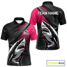 Load image into Gallery viewer, Custom Black And Pink Shark Bowling Jerseys, Bowling Team Uniform Shark Men Polo Shirts IPHW9001