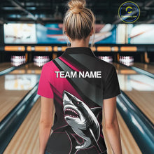 Load image into Gallery viewer, Custom Black And Pink Shark Bowling Jersey, Bowling Uniform Shark Women Quarter-Zip Shirt IPHW9001
