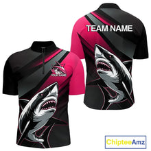 Load image into Gallery viewer, Custom Black And Pink Shark Bowling Jerseys, Bowling Team Uniform Shark Men Quarter-Zip Shirts IPHW9001