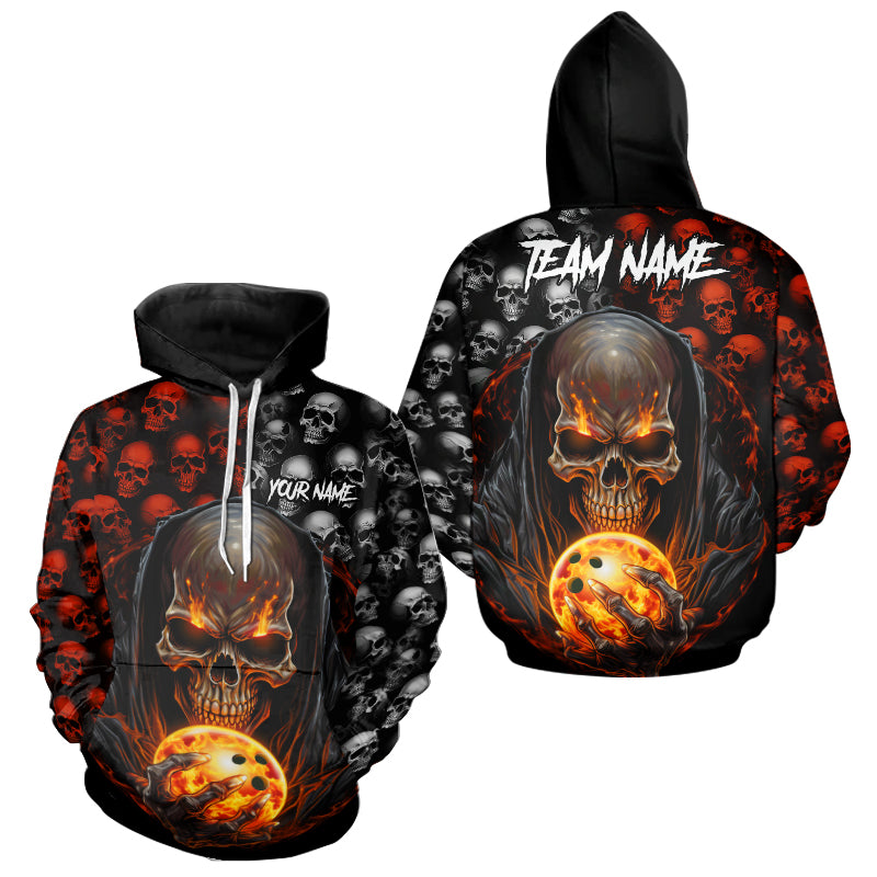 Custom Skull Bowling Men And Womens Hoodie Shirts Bowling League Team Jerseys Bowling Halloween Outfits IPHW5346