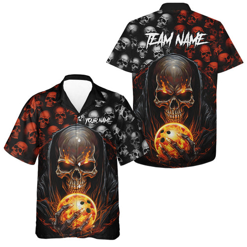 Custom Skull Bowling Mens Hawaiian Shirts Bowling League Team Jerseys Bowling Halloween Outfits IPHW5346