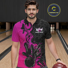 Load image into Gallery viewer, Custom Pink Purple Fire Flame Bowling Team Men Polo Shirts, Bowling League Shirt IPHW10187