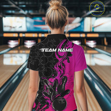 Load image into Gallery viewer, Custom Pink Purple Fire Flame Bowling Team Women Quarter-Zip Shirt, Bowling League Shirt IPHW10187