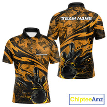 Load image into Gallery viewer, Custom Yellow Camo Flame Bowling Men Polo Shirts, Camouflage Bowling Team Jerseys IPHW10348