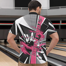 Load image into Gallery viewer, Custom Black And Pink Strike Bowling Men Quarter-Zip Shirts, Bowling Team League Shirt With Name IPHW8758