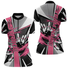 Load image into Gallery viewer, Custom Black And Pink Strike Bowling Women Quarter-Zip Shirts, Bowling Team Shirt With Name IPHW8758