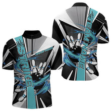 Load image into Gallery viewer, Custom Black And Blue Strike Bowling Men Quarter-Zip Shirts, Bowling Team League Shirt With Name IPHW8760