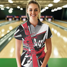Load image into Gallery viewer, Custom Black And Red Strike Bowling Women Polo Shirts, Bowling Team League Shirt With Name IPHW8761