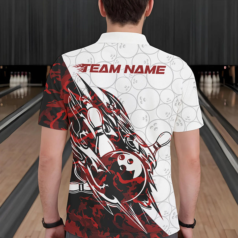 Custom Red Camouflage Bowling Polo Shirts For Men, Camo Bowling Team Uniform Bowler Outfit IPHW8771