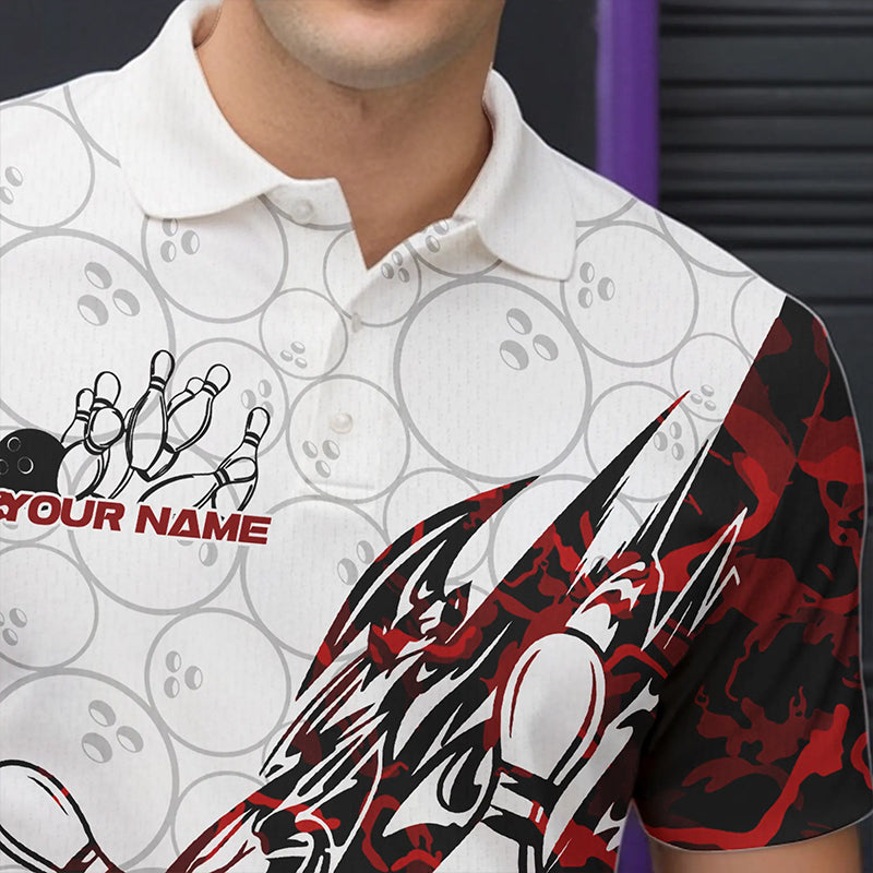 Custom Red Camouflage Bowling Polo Shirts For Men, Camo Bowling Team Uniform Bowler Outfit IPHW8771