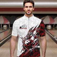 Load image into Gallery viewer, Custom Red Camouflage Bowling Quarter-Zip Shirts For Men, Camo Bowling Team Uniform Bowler Outfit IPHW8771