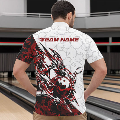 Custom Red Camouflage Bowling Quarter-Zip Shirts For Men, Camo Bowling Team Uniform Bowler Outfit IPHW8771