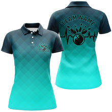 Load image into Gallery viewer, Bowling Heartbeat Pulse Line Blue Argyle Custom Bowling Team Shirts For Women IPHW6253