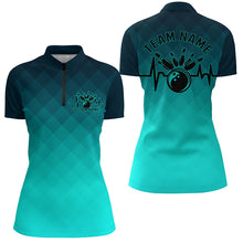 Load image into Gallery viewer, Bowling Heartbeat Pulse Line Blue Argyle Custom Bowling Team Shirts For Women IPHW6253