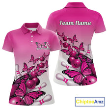 Load image into Gallery viewer, Custom Pink Gradient Butterfly Bowling Women Polo Shirts For Team, Bowling League Shirt IPHW9005