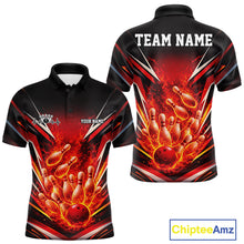 Load image into Gallery viewer, Custom Red Fire Flame Bowling Men Polo Shirt, Bowling Team Tournament Outfit IPHW11133