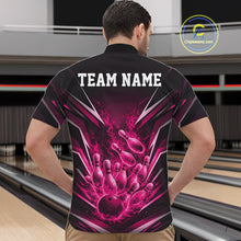 Load image into Gallery viewer, Custom Pink Fire Flame Bowling Men Quarter-Zip Shirt, Bowling Team Tournament Outfit IPHW11136