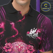 Load image into Gallery viewer, Custom Pink Purple Sugar Skull Bowling Men Polo Shirt, Halloween Team Bowling Outfit IPHW11144