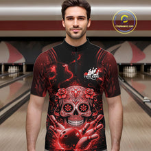 Load image into Gallery viewer, Custom Red Sugar Skull Bowling Men Quarter-Zip Shirt, Halloween Team Bowling Outfit IPHW11145