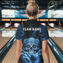 Load image into Gallery viewer, Custom Blue Sugar Skull Bowling Women Polo Shirt, Halloween Team Bowling Outfit IPHW11146