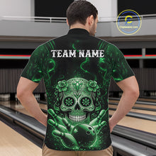 Load image into Gallery viewer, Custom Green Sugar Skull Bowling Men Quarter-Zip Shirt, Halloween Team Bowling Outfit IPHW11147